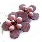Pink And Purple Suede Flower Earrings